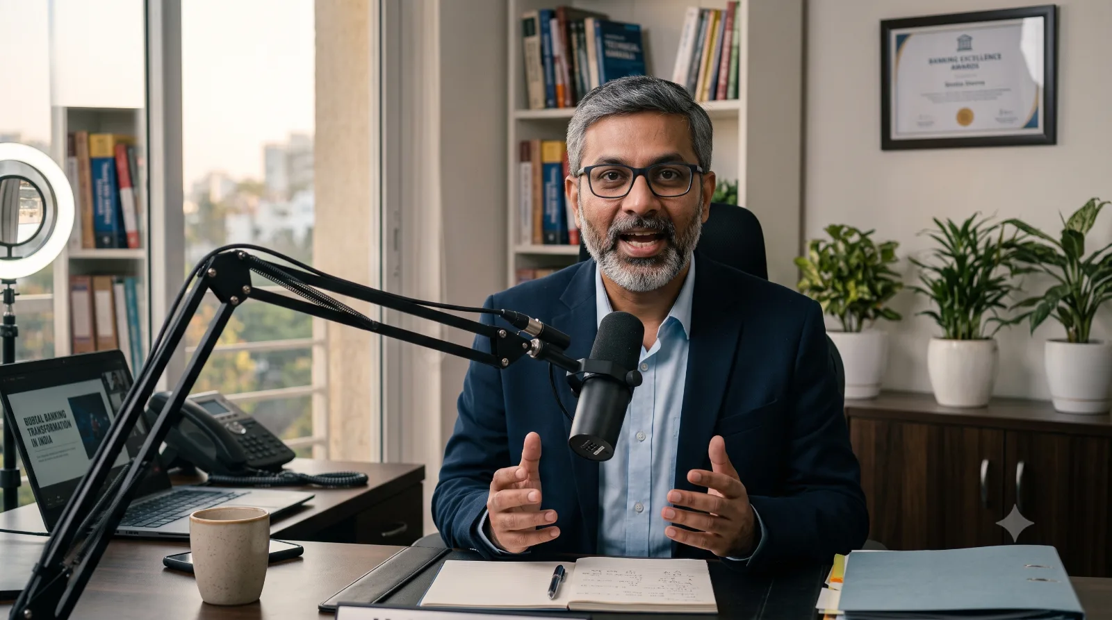 Live master class host at his desk